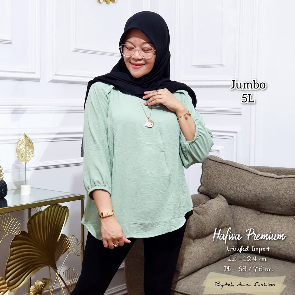 Atasan Wanita Jumbo / Baju Atasan Wanita Jumbo / Blouse Wanita Jumbo Import Hafisa Crinkle Polos Import Ld 124-2