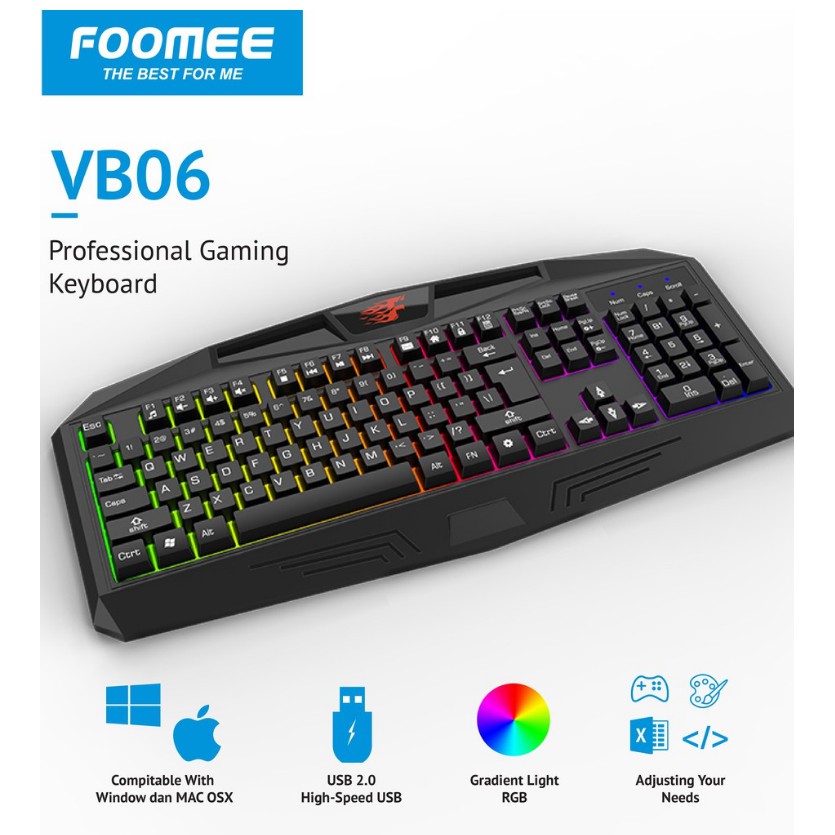 Keyboard Gaming RGB Light FOOMEE VB06 Wired Keyboard RGB Light