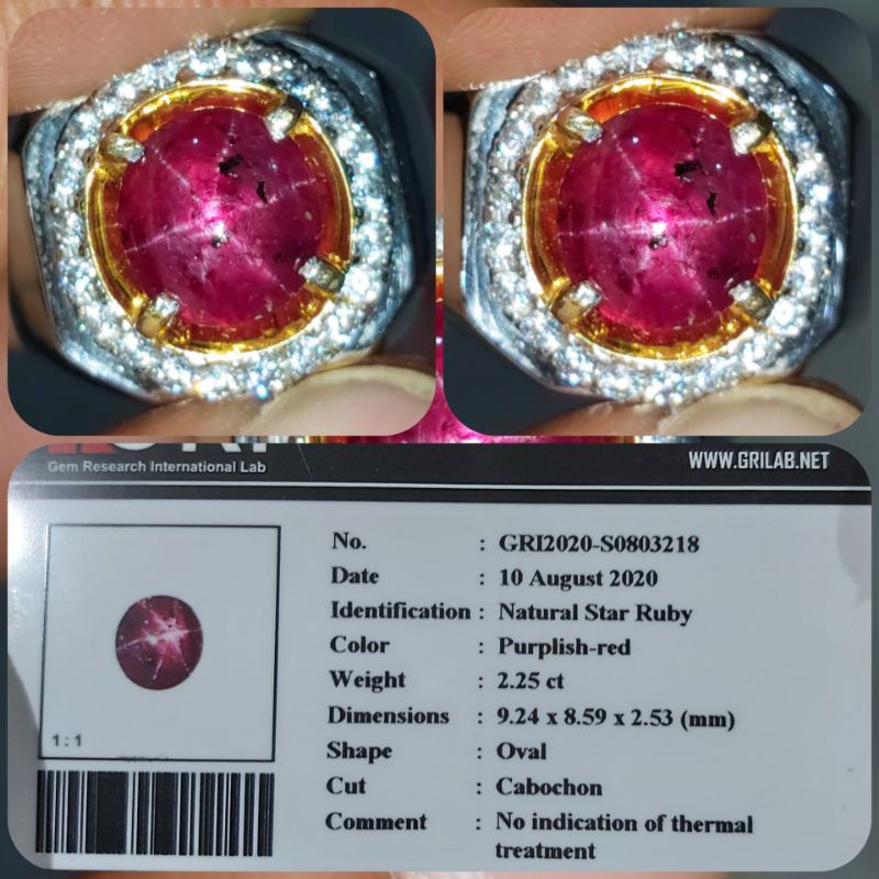 NATURAL STAR RED RUBY 2.25CT NO TREATMENT - BLUE SPINEL-GREEN TOURMALINE-YELLOW SAPPHIRE-MALAYA