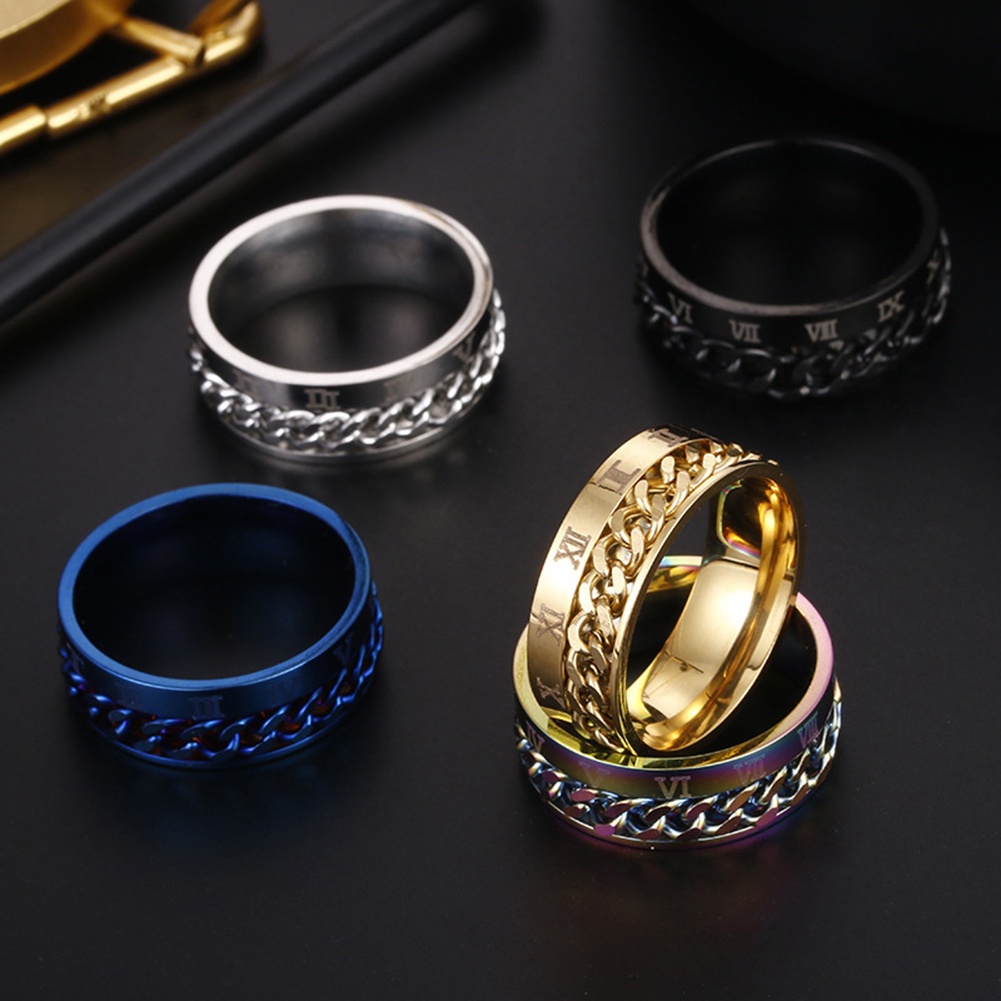 Huluboy Cincin Titanium Steel Model Rantai Twist Angka Romawi Untuk Unisex / Pria / Wanita