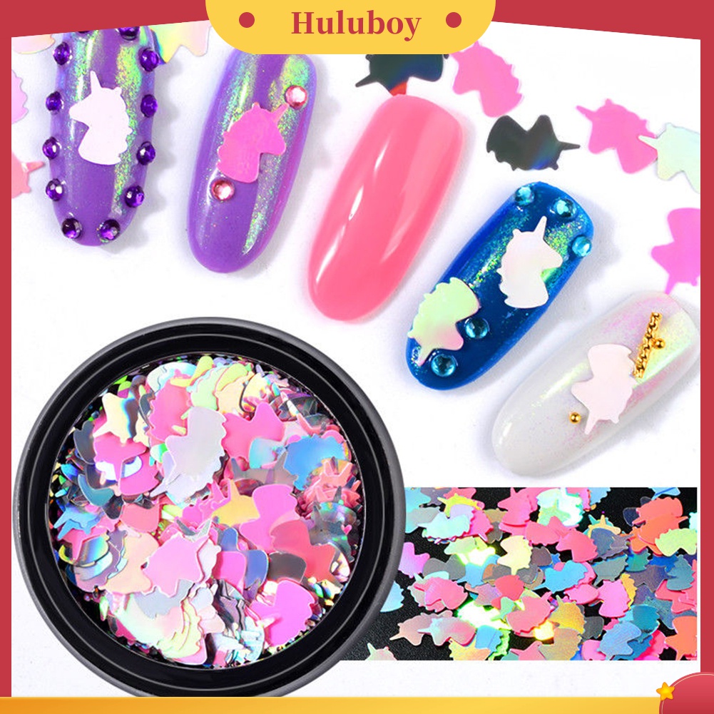 Huluboy Huluboy♡ Stiker Sequin 3D Warna Pelangi Untuk Dekorasi Manicure