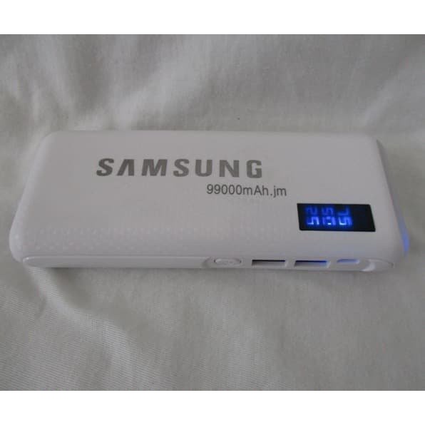 Powerbank Lcd LED Screen Indicator Digital Leather 99000Mah SAMSUNG 3 Port USB Output+Senter High Speed