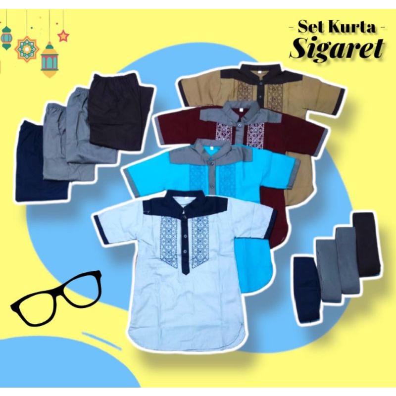 SETELAN KOKO KURTA SIGARET PENDEK // KOKO ANAK BORDIR // KOKO MODERN// KOKO ANAK 1 SAMPAI 12 TAHUN // GEMILANG CLOTHING