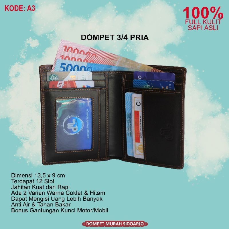 Dompet pria Full Kulit Sapi Asli 3/4 dms