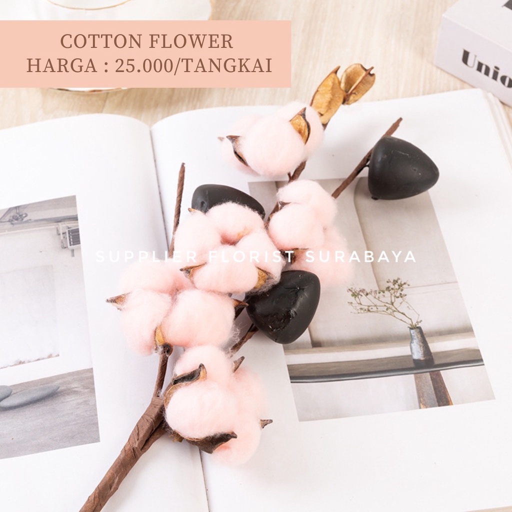 ARTIFICIAL FLOWER COTTON FLOWER BUNGA PALSU HIASAN BUNGA KAPAS MAINAN DEKORASI RUMAH