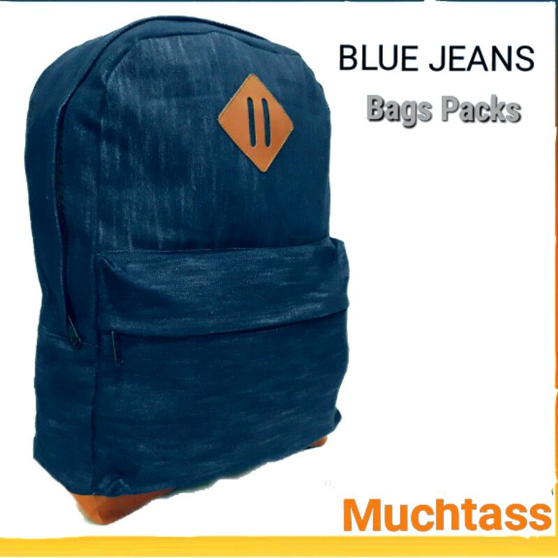 (COD)Tas Ransel Bahan Jeans Polos Backpack Tas Punggung Daypack Tas Pria