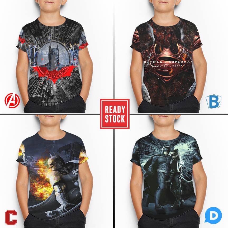 Kaos Batman Tshirt Polyester Jersey Kaos Anak Umur 3 s/d 10 Tahun