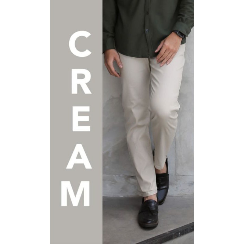 Terlaris Celana Chino Big Size slimfit pria cream black mocca grey aksen selvedge celana kerja murah