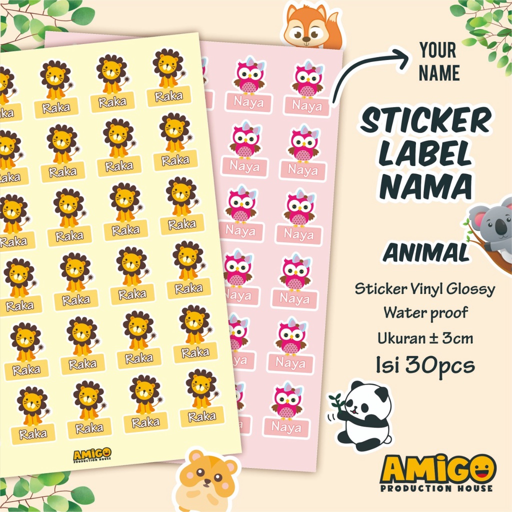 Stiker Label Nama Hewan Animal Alat Tulis ATK Sticker Lucu Sticker Buku Stiker Custom