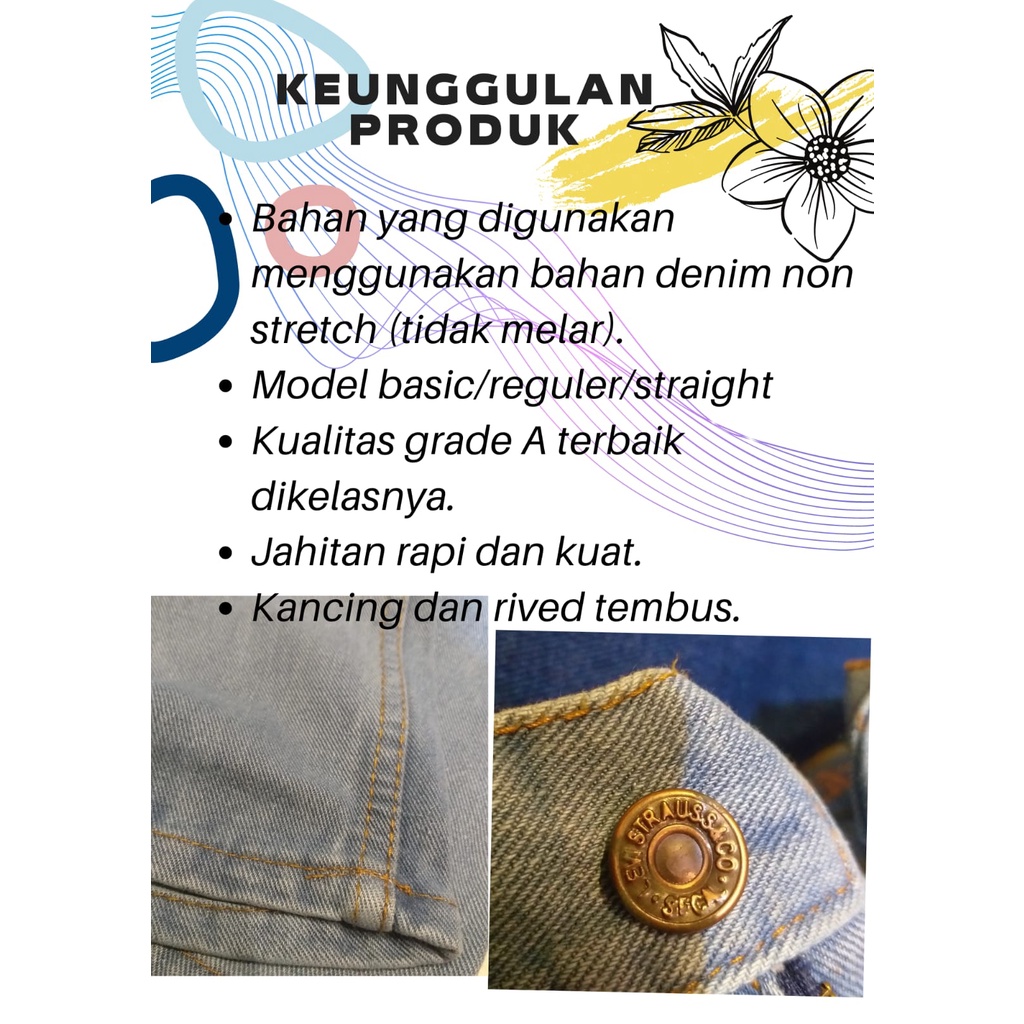 Celana Jeans Basic Panjang Pria Standar Reguler Fit Bahan Denim Tebal Non Sretch Ukuran 28 - 39