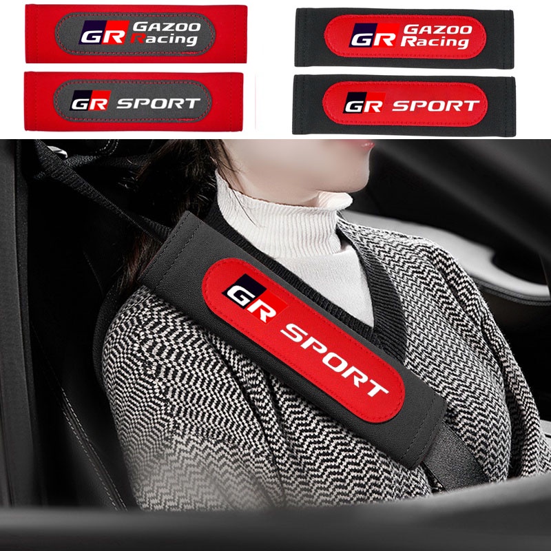 2PCS Car Leather Safety Belt Pads printed pattern covers seat belt cover case for Toyota GR GAZOO RACING GR Sport Accessories