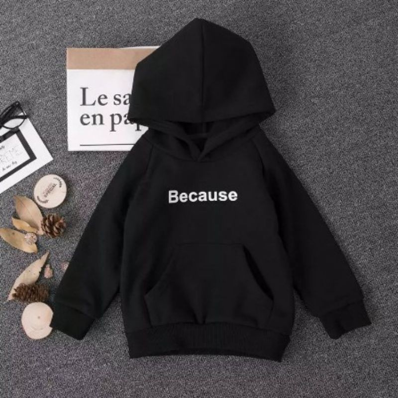 [BC] Sweater Hoodie Anak BECAUSE Fleece Baju Anak Kekinian Murah Unisex Cewe Cowok