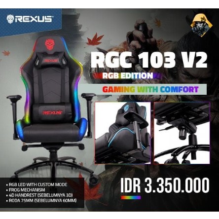 Rexus Gaming Chair / Kursi Gaming Rgc 103 V2 Rgb Led
