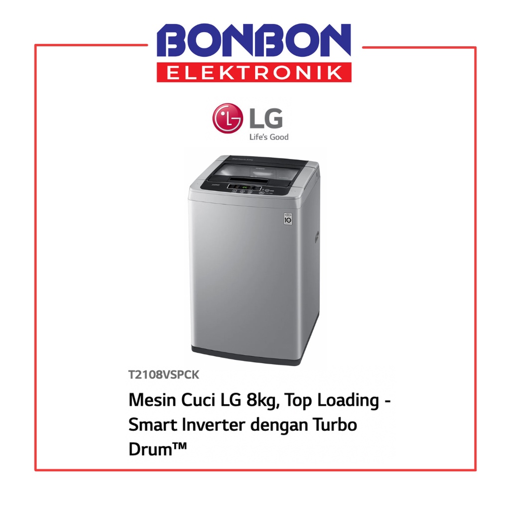 LG Mesin Cuci 1 Tabung 8KG T 2108 VSPCK / T2108VSPCK / T 2108VSPCK