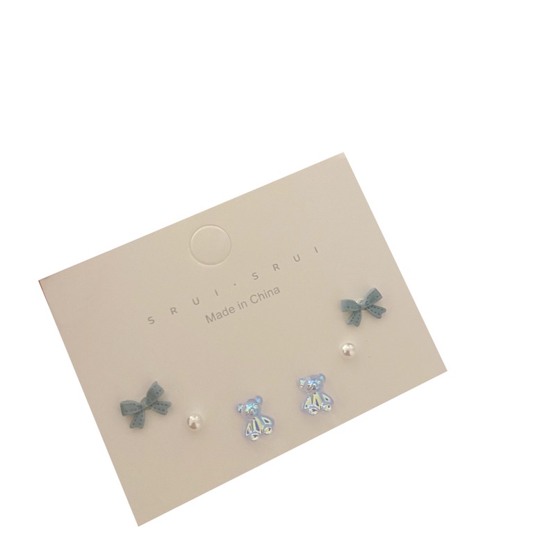 6pcs / Set Anting Tusuk Bentuk Beruang / Pita / Mutiara Bahan Resin Untuk Wanita