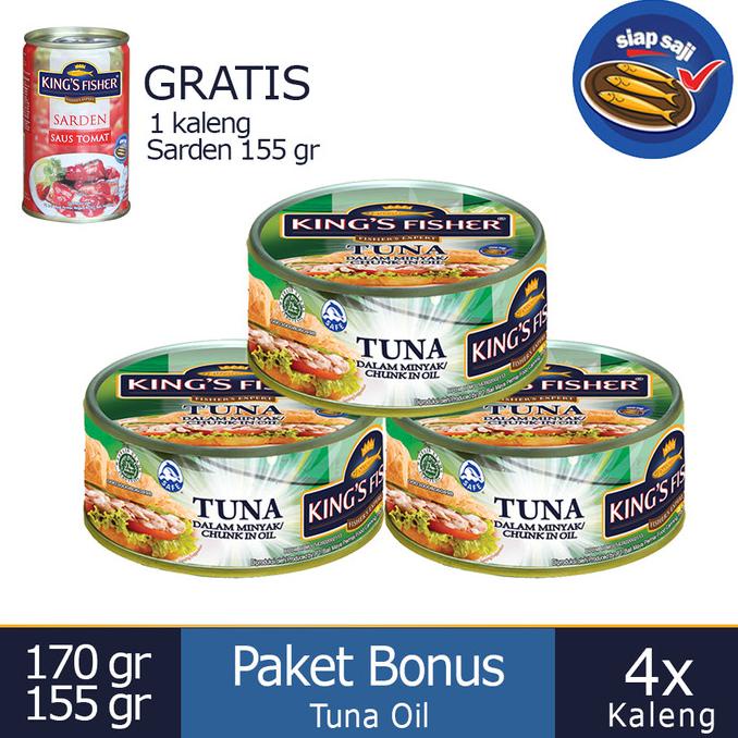 

vaargavaldian5678 Paket 3 Pcs King's Fisher Tuna oil 170g gratis sarden 155g TERLARIS TERPERCAYA ORIGINAL