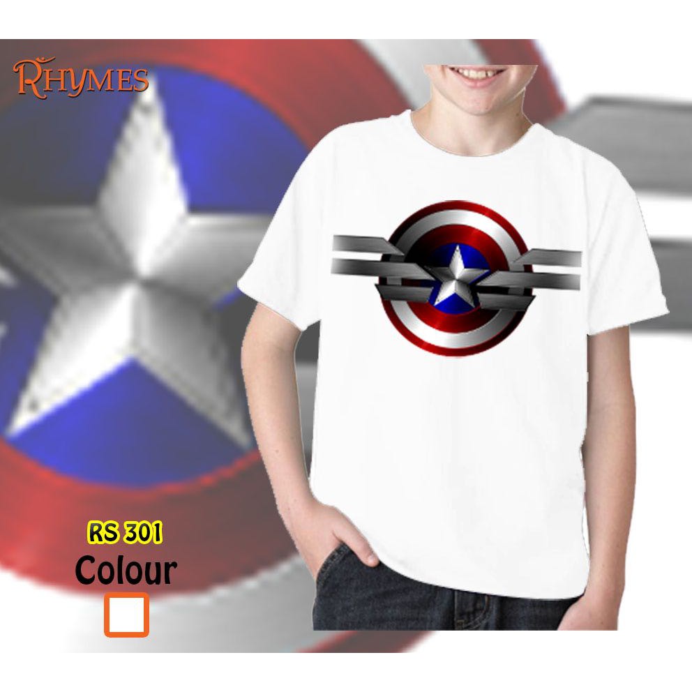 Kaos Baju Anak Cowok Superhero Captain America Logo New Tshirt Import Rhymes