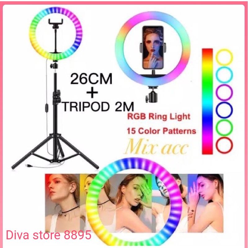 Paket Ringlight RGB 26cm + Tripod 2.1M MK