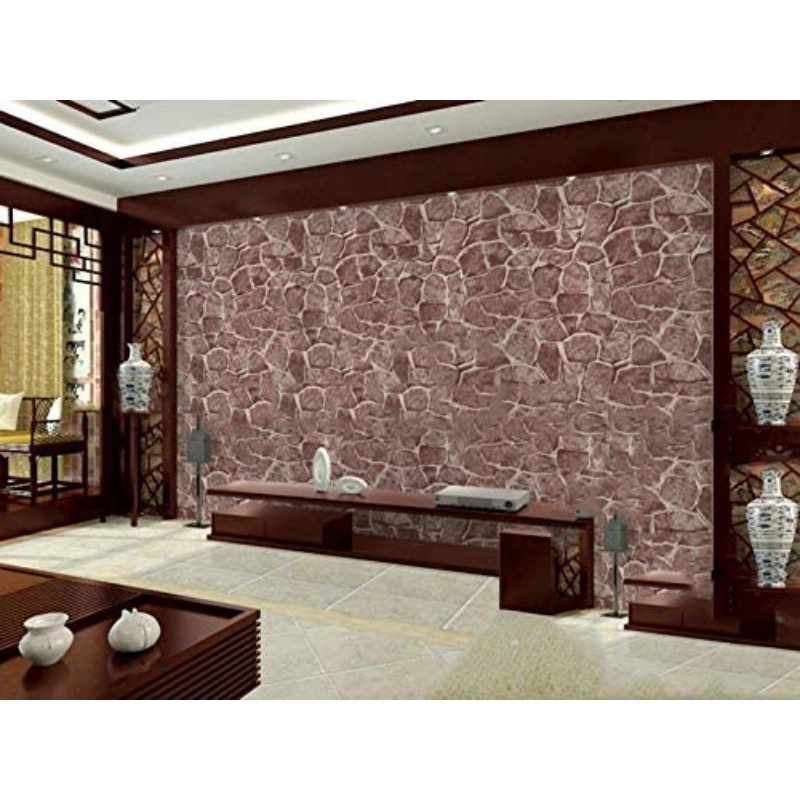 Wallpaper Motif Batu Coklat Muda Ukuran Panjang 10Meter x Lebar 45Cm