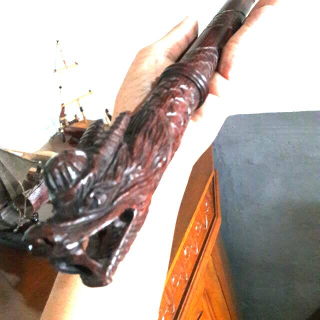 Tongkat komando full ukir  raja  naga  kayu galih asem