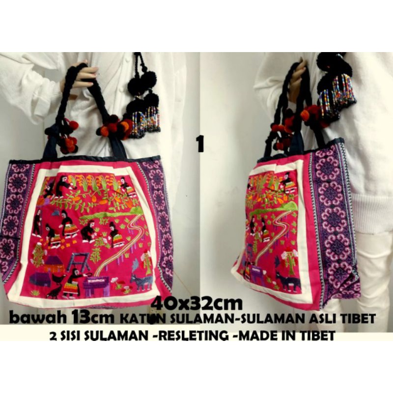 Tas cangklong bahu bordir sulam Tibet fashion etnik oleh-oleh Bangkok