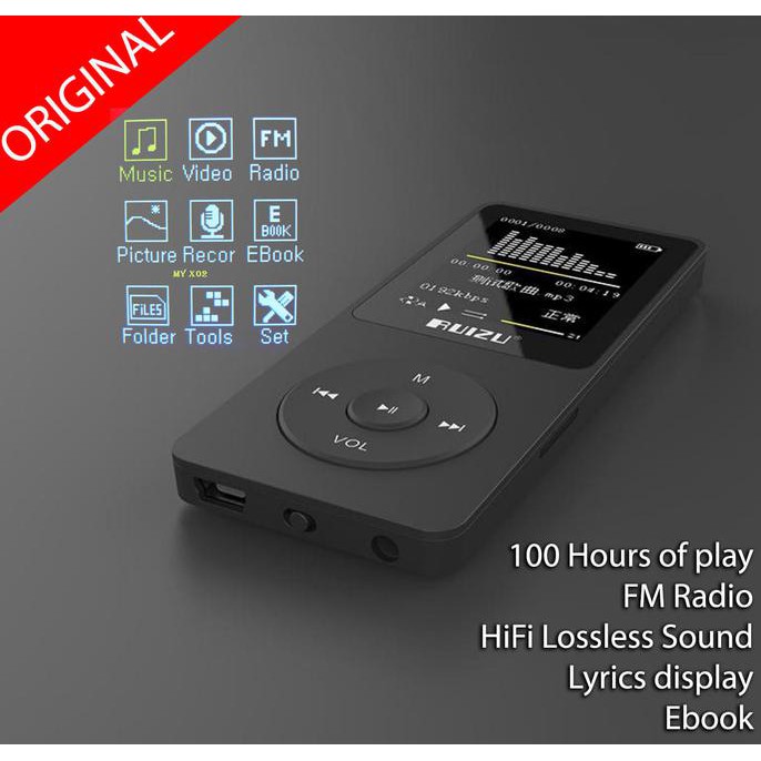 ORIGINAL Ruizu X02 HiFi MP3 Player 8GB I Bisa Voice Recorder I Rekaman