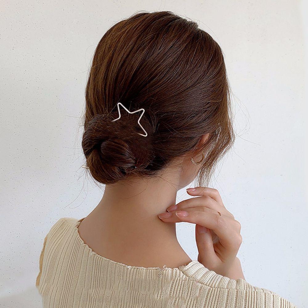Quinton Hati Jepit Rambut Gadis Elegan Cinta Bintang Berujung Lima Hiasan Kepala Logam Gaya Korea Bun Maker