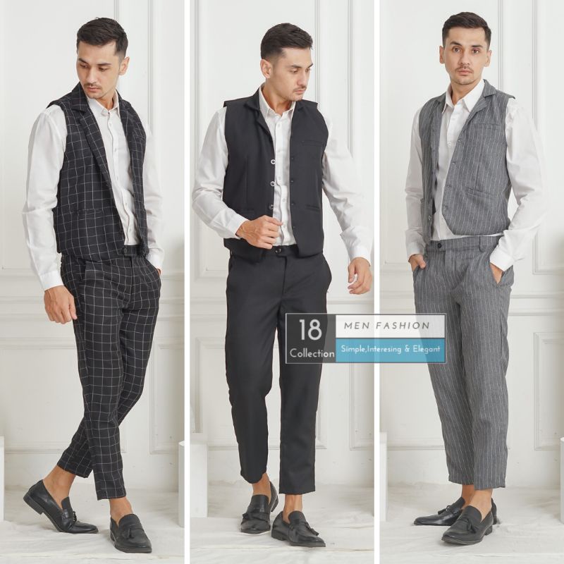 18Collection - Vest One Set Formal Motif &amp; Polos Rompi Groomsman Premium [Bisa COD]