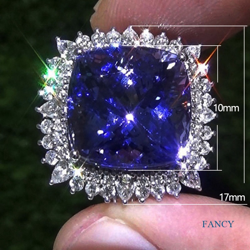 Cincin Wanita Hias Cubic Zirconia Warna Biru Untuk Pesta / Anniversary