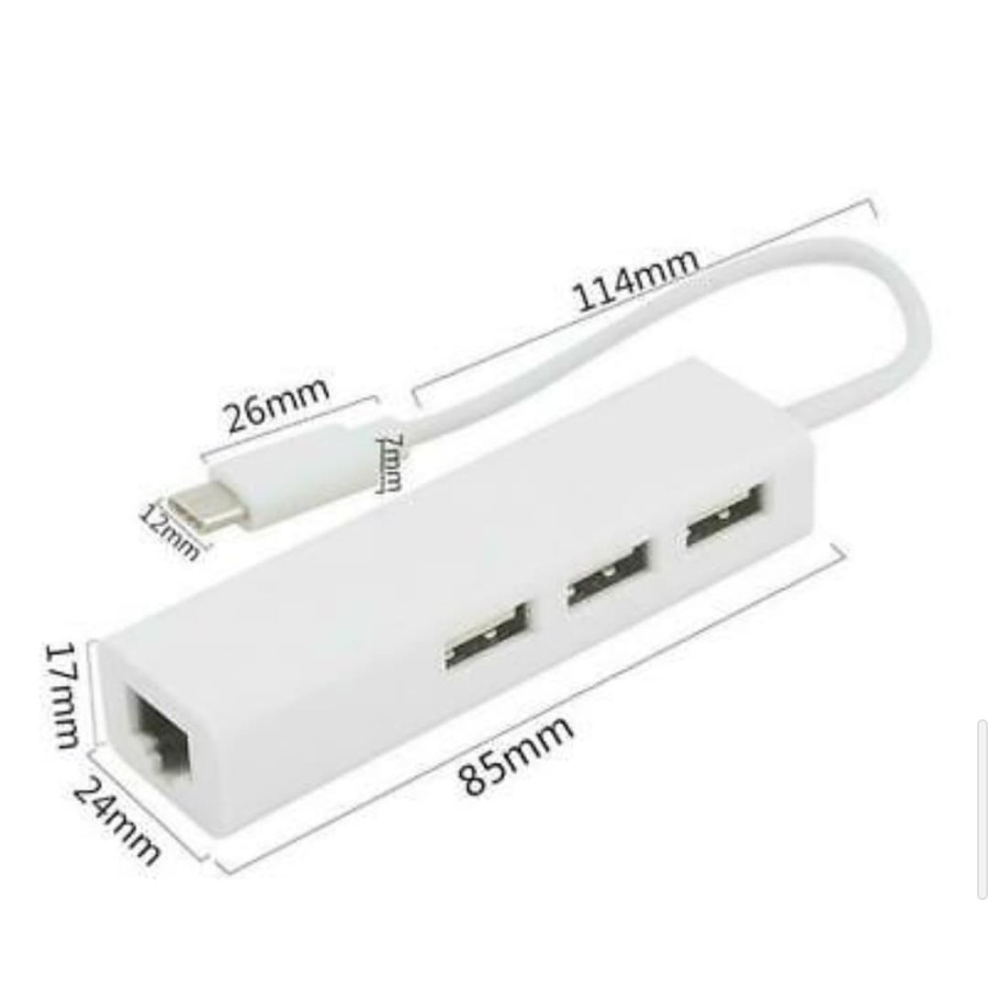 USB-C USB Tipe C ke 3Port USB RJ45 Ethernet Lan Adapter Hub