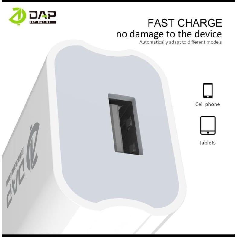 Batok Charger DAP D-A3 1USB 2.1A PERPCS Kepala Charger DAP D-A3 1USB Kepala Casan DAP D-A3 1USB 2.1A PERPCS ORIGINAL