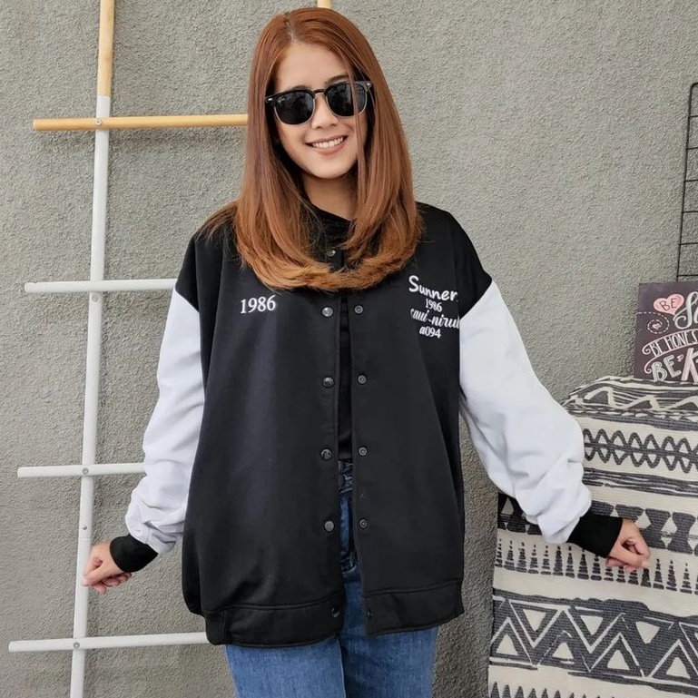 Oversize Wanita 1986 Baseball XXL Bahan Pleece Korean Style