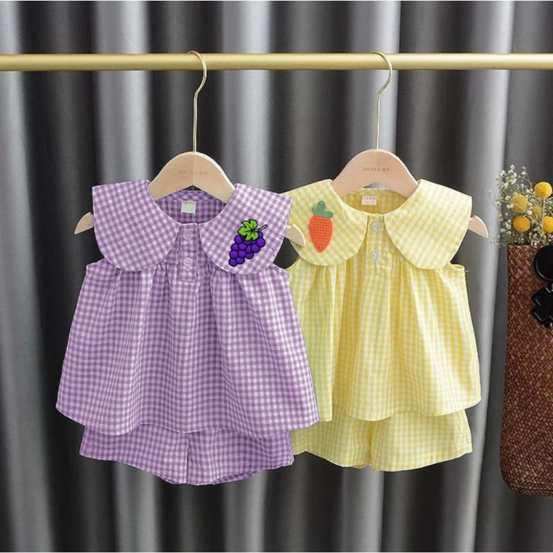 SETELAN SATU SET BAJU FRUIT KOTAK ANAK PEREMPUAN CEWEK BABY  LUCU MURAH