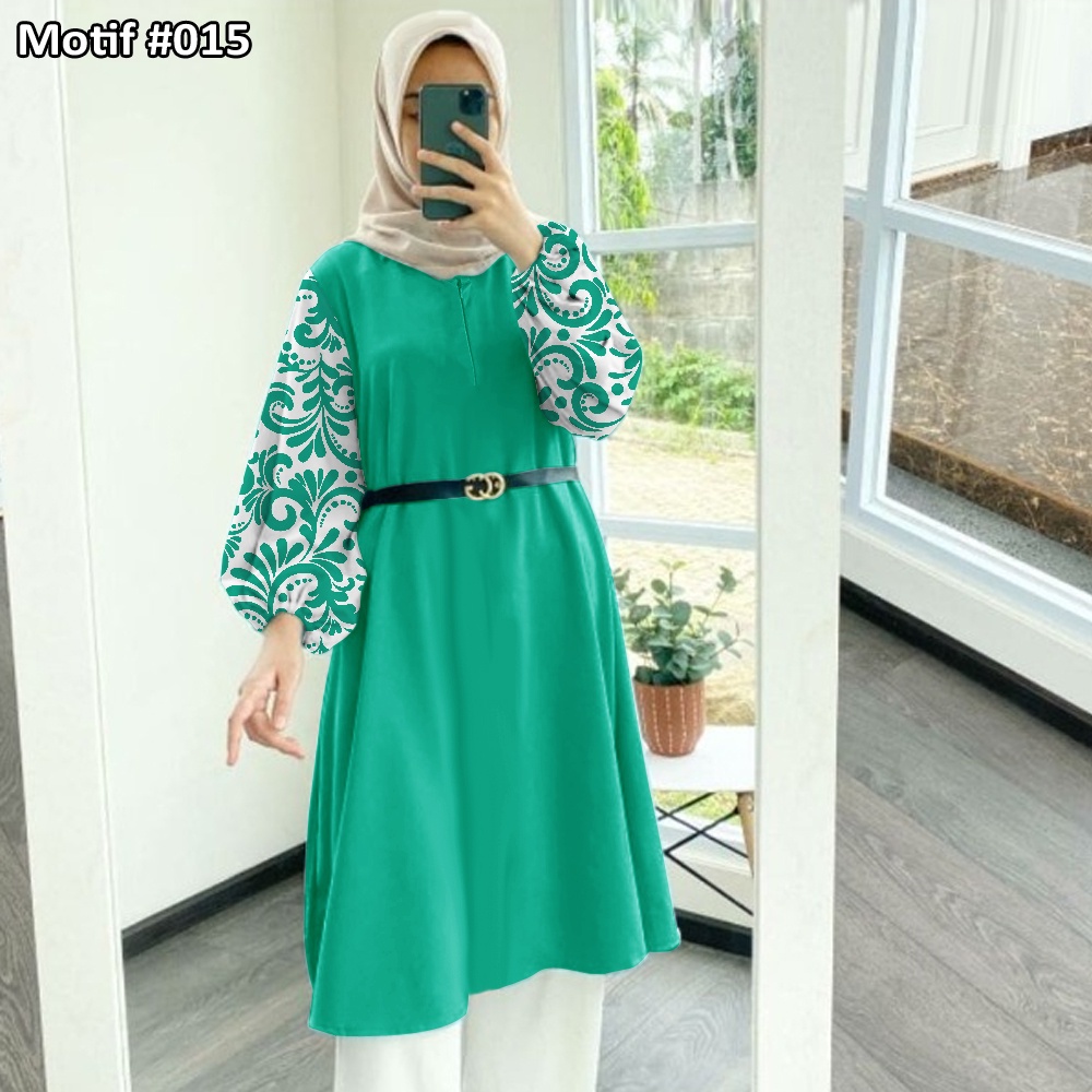 Tunik Jumbo - Gamis Wanita Kekinian - Baju Atasan Wanita - Bungaz Motif Gabungan - Lexoir-Bungaz 015 Tosca