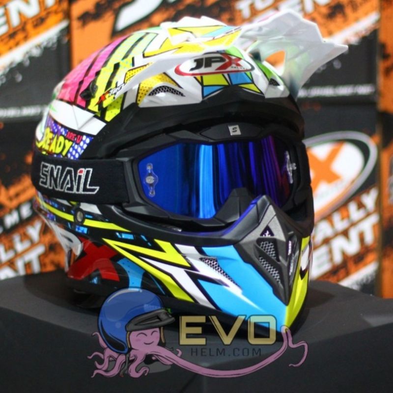 HELM JPX CROSS_FOX1 SERI X10 - PEARL WHITE + GOOGLE SNAIL (ONGKIR 2 KG) HELM JPX READY TO ROCK JPX X10 MOTIF WHITE HELM JPX PUTIH MOTIF ORIGINAL HELM TRAIL ADVENTURE KLX HELM JPX TERBARU