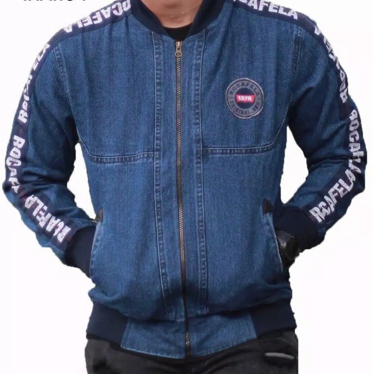 TURUN HARGA ! Jaket Jeans Pria - Bomber Jeans Taping Part 1 Rocafela Original - Jaket Motor Jeans