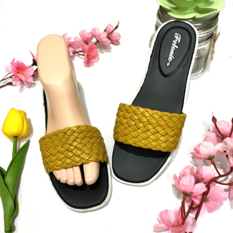 sandal wanita murah import Felonie WK 01. Selop anyaman terbaru..!