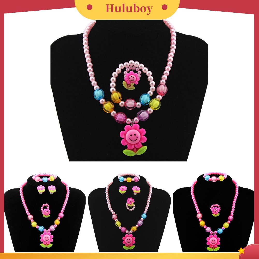 Hu Hu Hu Hu Hu Alat Bantu Pasang Kacamata♡ 5pcs / Set Kalung + Gelang + Anting Tusuk + Cincin Desain Bunga Matahari Untuk Bayi Perempuan