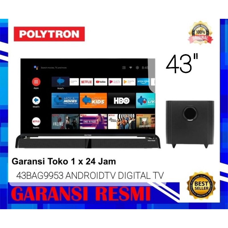 LEDTV POLYTRON ANDROID TV SOUNDBAR 43"INCH 43BAG9953(untuk wilayah kota cirebon)