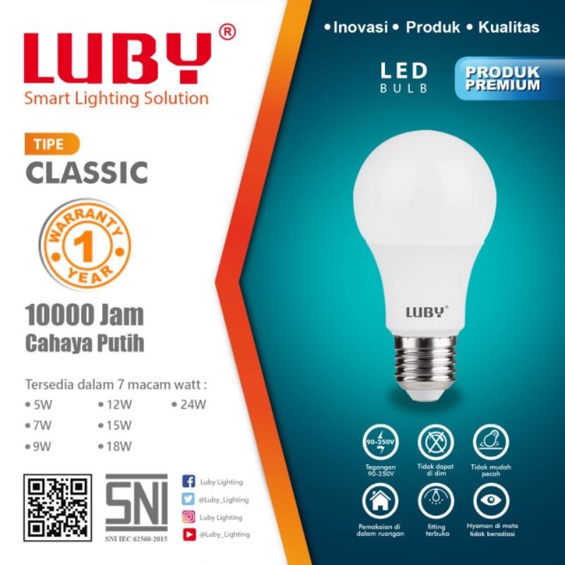 lampu led luby classic 5w 7w 9w 12w 15w 18w 24w