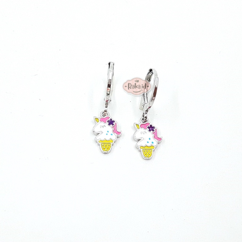 Anting Clip / Klip Unicorn Ice Cream Silver Perhiasan Aksesoris Wanita Lapis Emas 18k 786