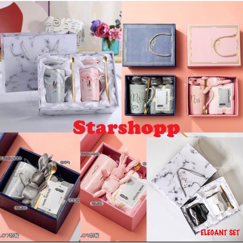 GELAS MUG MR MRS COUPLE GELAS SET KERAMIK MARBLE CANTIK PR118