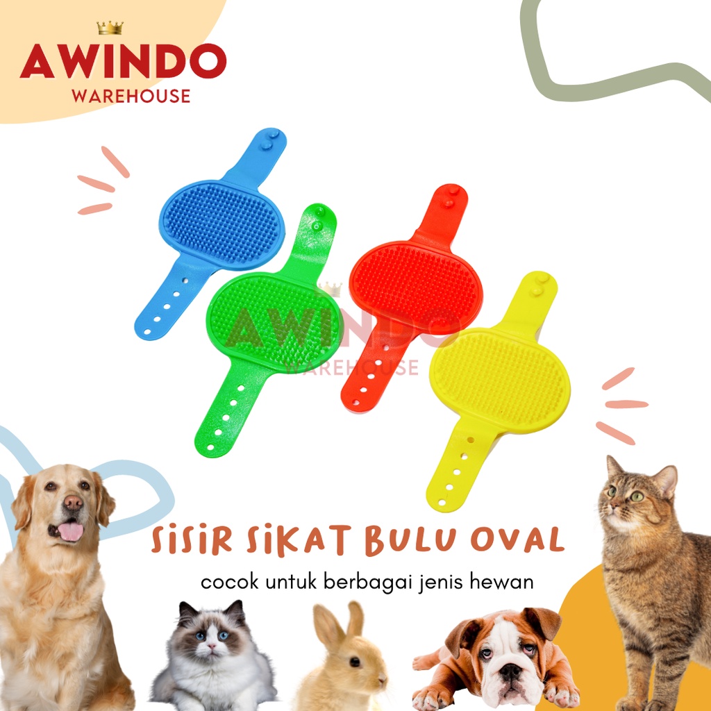 SISIR OVAL - Sisir Karet Mandi Pijat Bulu Kucing Anjing Kelinci Sisir Sikat Hewan Pet Grooming