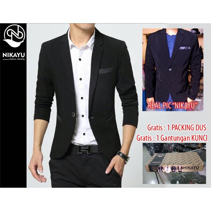 style black   jas blazer pria cowok slimfit bodyfit casual hitam baru   hitam  s