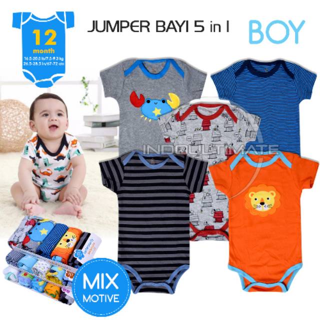 5in1 Baju Bayi Newborn Jumper Lengan Pendek 0-2 tahun Bayi kaos atasan Bayi baru lahir  BC-01-4 Baju Bayi Lengan Pendek isi 5pcs