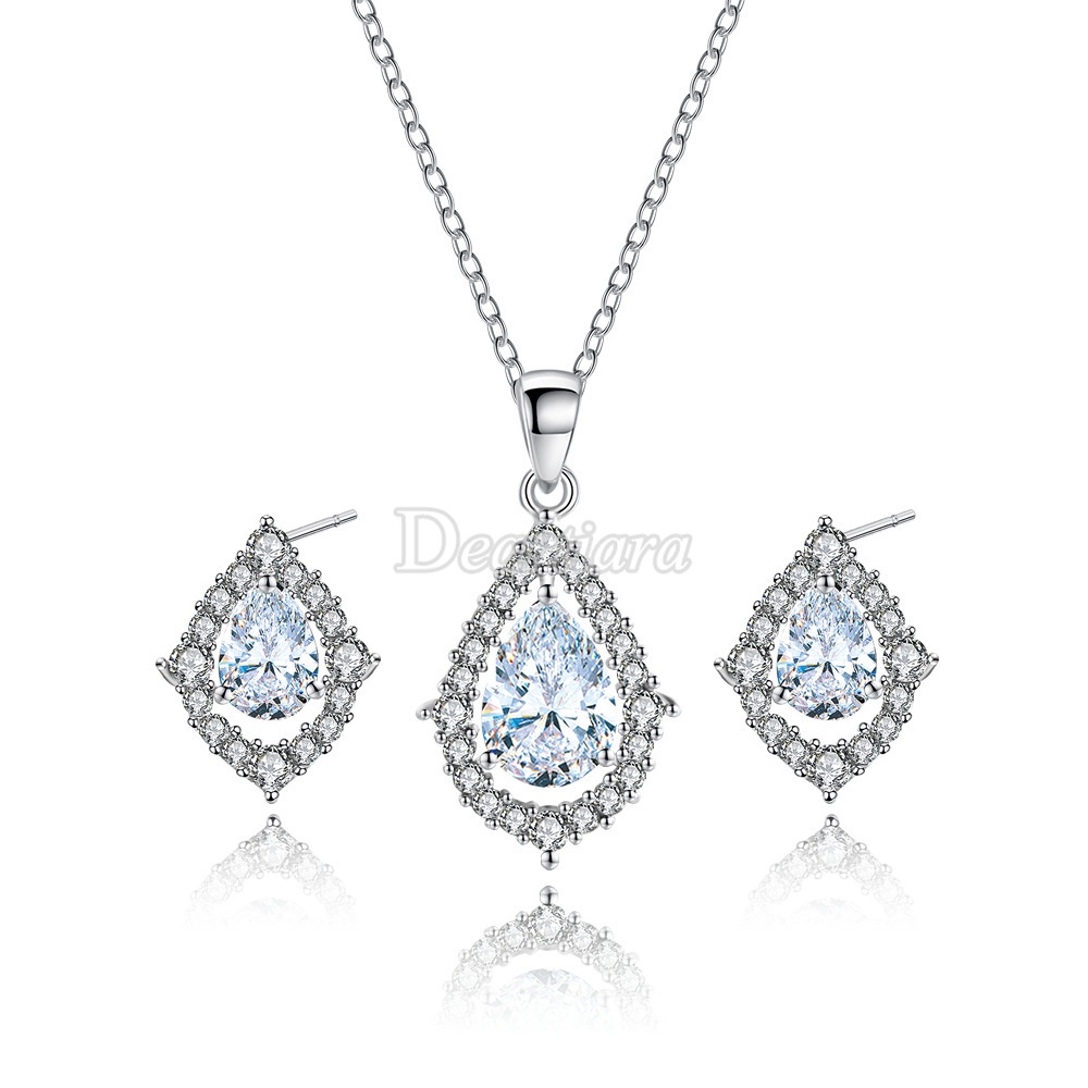 Korean Style Bridal Drop Necklace Earrings Set Shiny Zircon Accessories