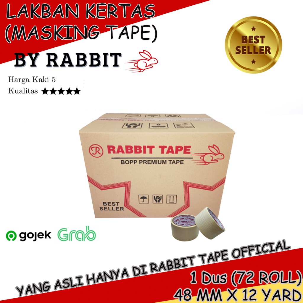 

Lakban Kertas RABBIT TAPE 2 inch x 12 Yard [KHUSUS GOJEK] Masking Tape 48mm x 12 Yard