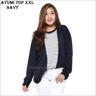 Ayumi Baju  Kaos  Jumbo  Kombinasi Lengan Panjang Wanita  