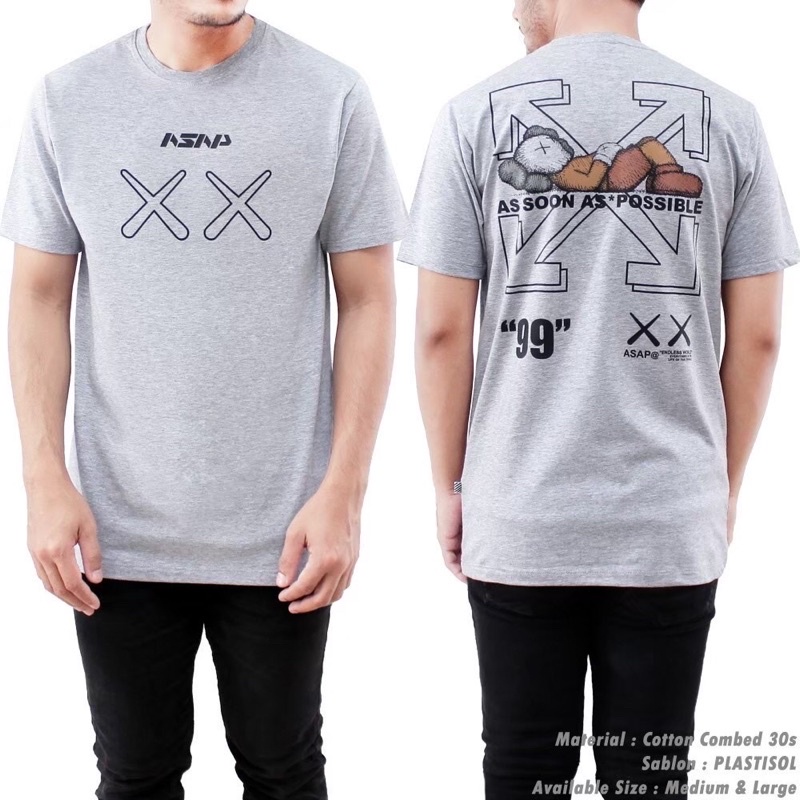 OFF WHITE BAJU KAOS T SHIRT TSHIRT DISTRO OFF WHITE ASAP X KAWS GREY ABU MISTY T SHIRT PRIA WANITA C