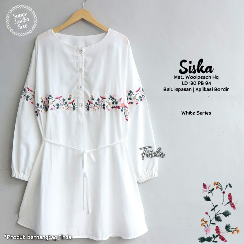 TUNIK PUTIH BORDIR JUMBO LD 120 130 138 XXXL TUNIK SISKA BY FIRDA